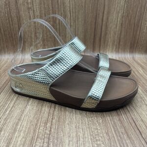 FitFlop Lulu Slide Sandals Gold Metalic Weave Pattern Women’s Size 11